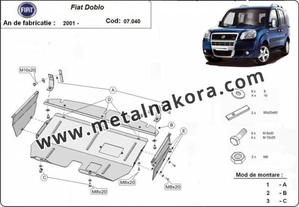 Предпазна кора за двигател, скоростна кутия, радиатор и предна броня Fiat Doblo 3