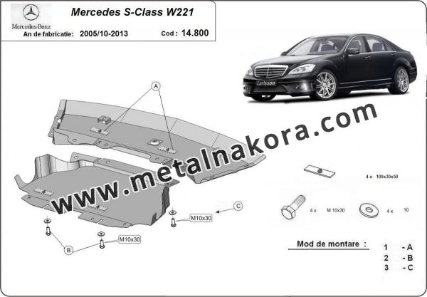 Предпазна кора за двигател, скоростна кутия, радиатор и предна броня Mercedes S-Classe W221 - 4x2 3