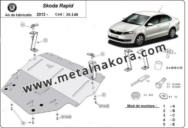 Предпазна кора за двигател, скоростна кутия, радиатор и предна броня Skoda Rapid 3