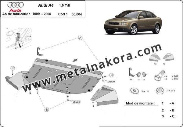 Предпазна кора за двигател, радиатор и предна броня Audi A4 B6, 1.9 tdi 3