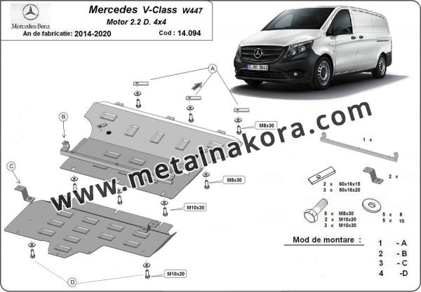 Предпазна кора за двигател, скоростна кутия и радиатор Mercedes V-Class W447, 2.2 D, 4x4 3